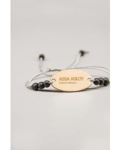 Pulsera polyester tag ovalado cuentas madera UL EV1