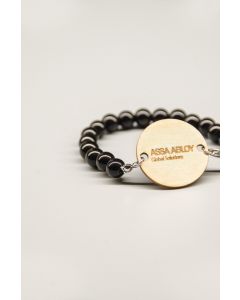 Pulsera tag circular madera cuentas pvc reciclado UL EV1
